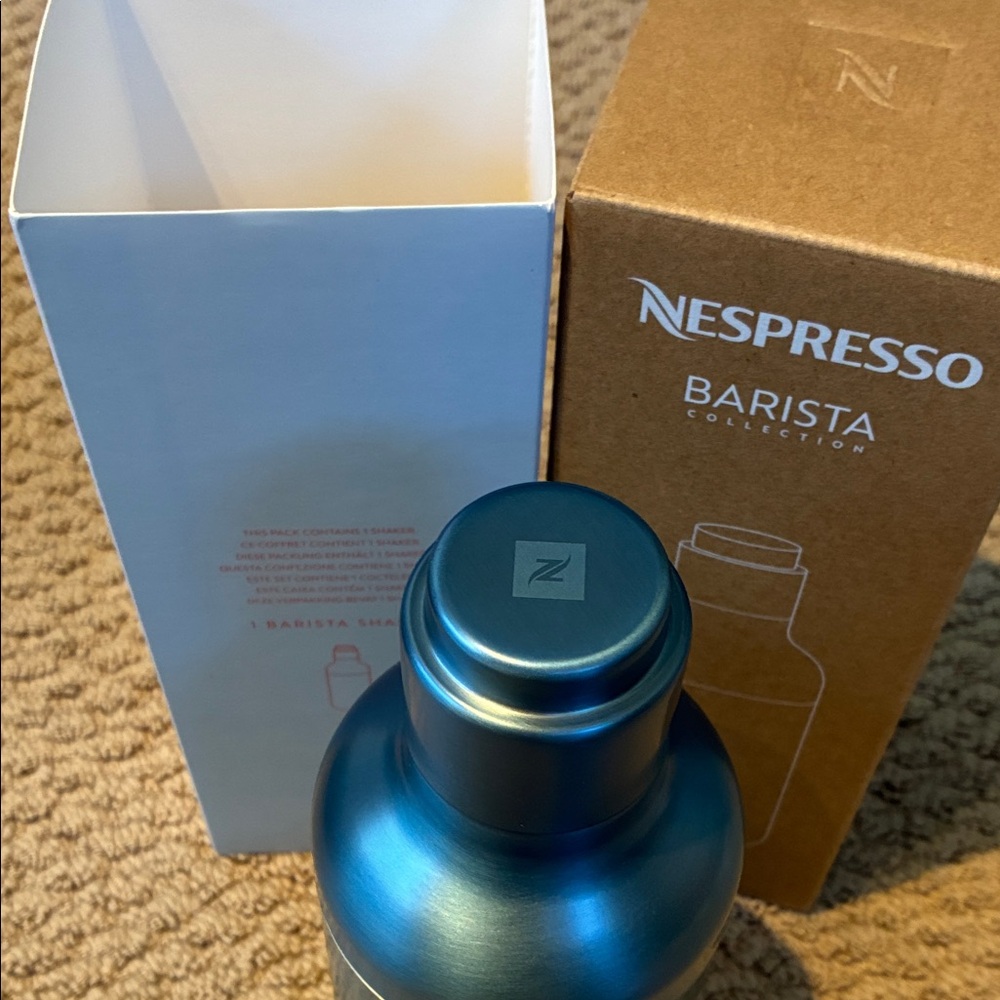 NIB Nespresso Barista Collection Shaker in Metallic Blue and Green - Picture 3 of 4